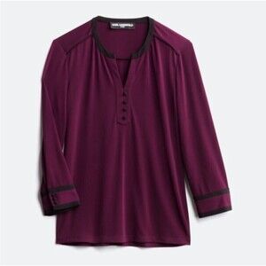 KARL LAGERFELD Paris Aleena Contrast Piping Knit Top in Dark Purple Medium